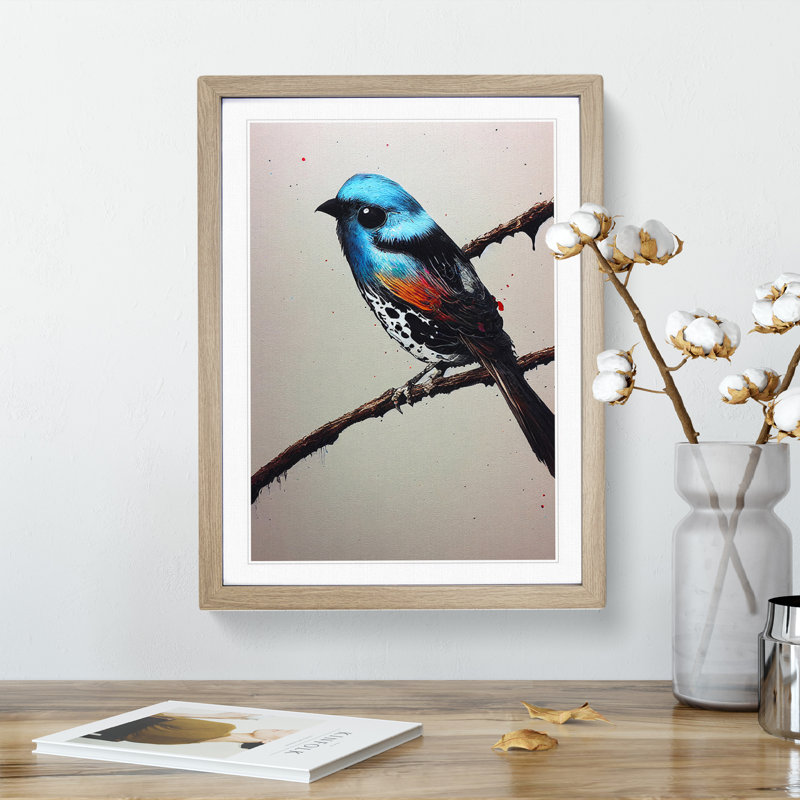Solo Bird - Single Picture Frame Print, 64cm H x 46cm W x 2cm D, Oak