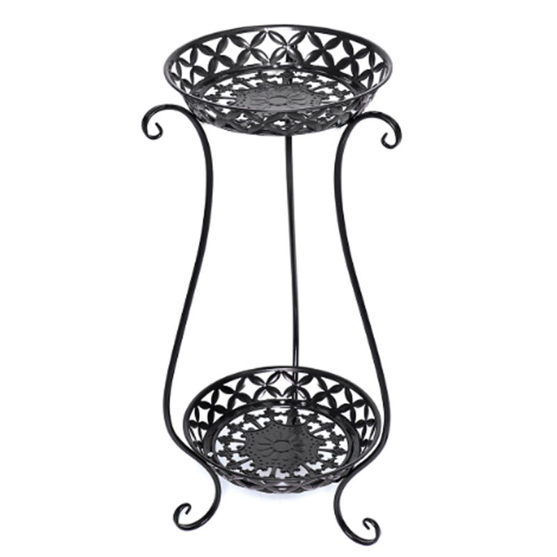 Berwick 2 Tier Round Tall Vintage Metal Plant Stand, Black