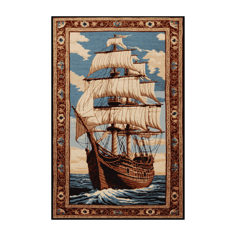 Machine Washable Transportation Brown Area Rug