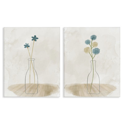 "Simple Flower Sprigs Clear Vase", ensemble de 2 toiles d'art par Kim Allen