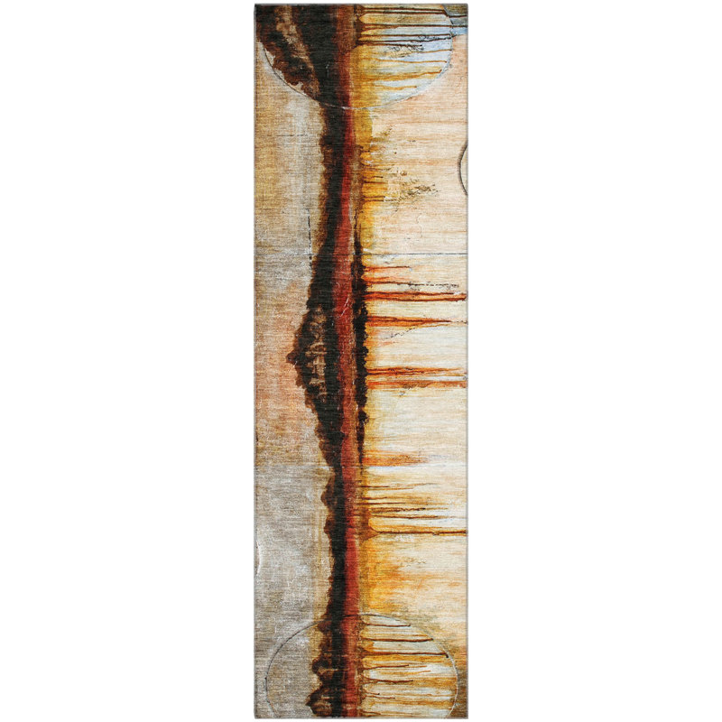 Premium Machine Washable Mayfield Abstract Rug, 2'3" x 7'6" Runner, Paprika