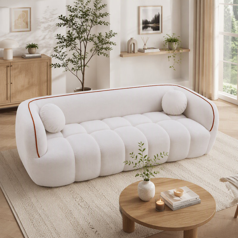 Canapé Cloud moderne en velours côtelé, canapé à assise profonde sans assemblage, White Corduroy, Blanc