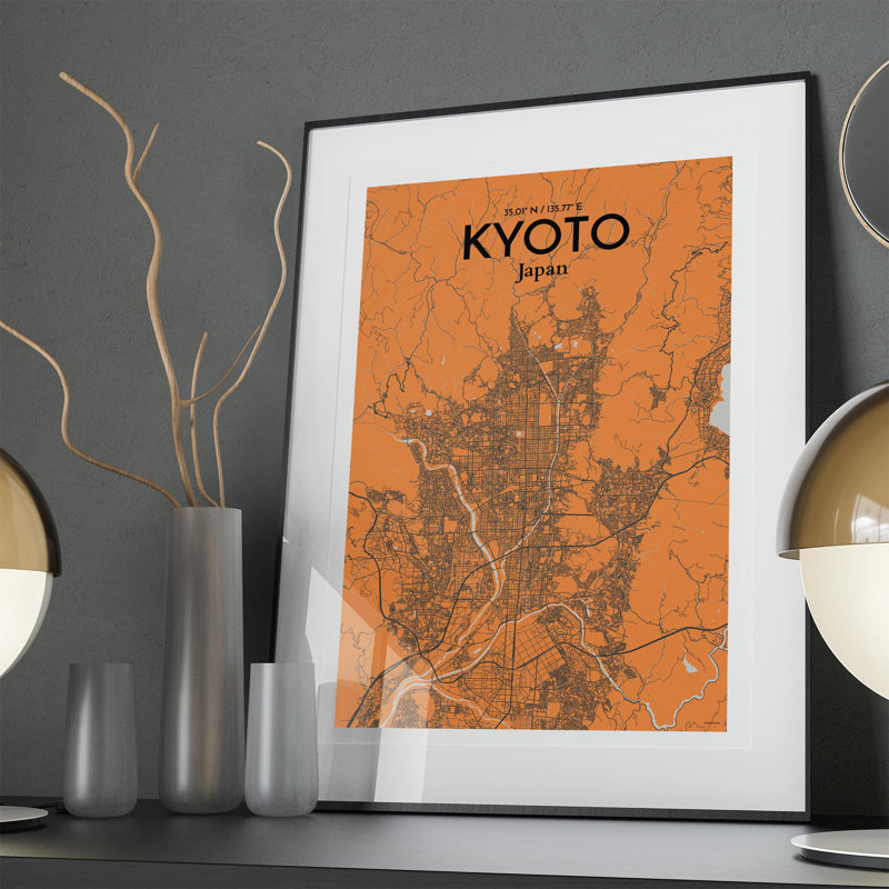 Kyoto City Map In Orange - No Frame Print, 36cm H x 24cm W x 0.05cm D