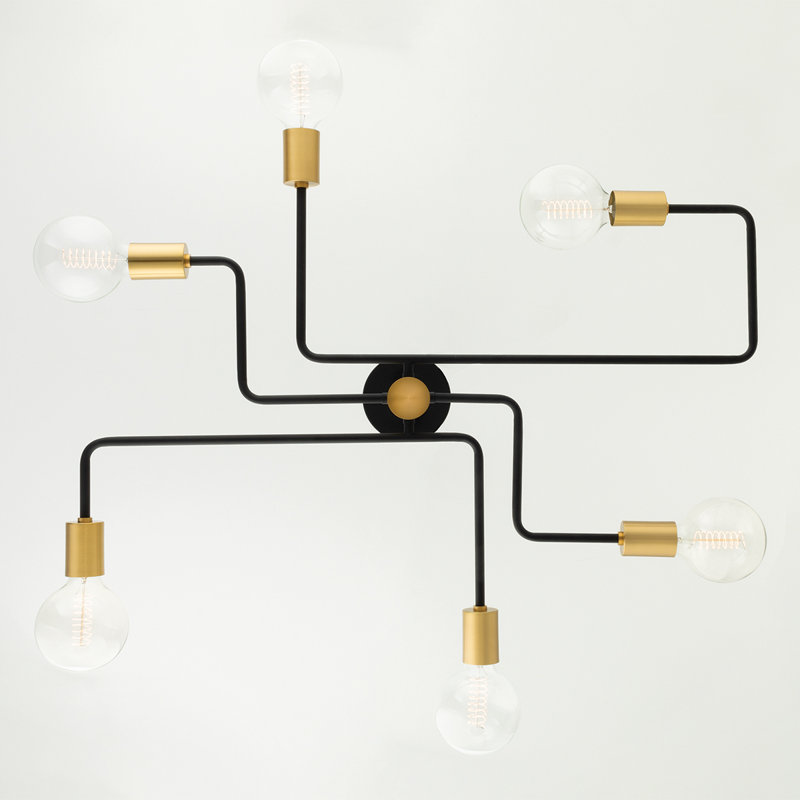 Jena 6 Light Semi Flush, Aged Brass/Textured Black, 10.25" H x 67.75" W x 40" D