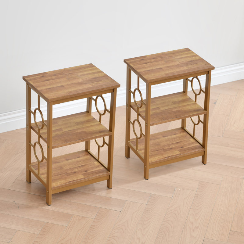 3-Tier Nightstand (Set of 2) – Available in Black, Gold, and White Finishes, GOLD