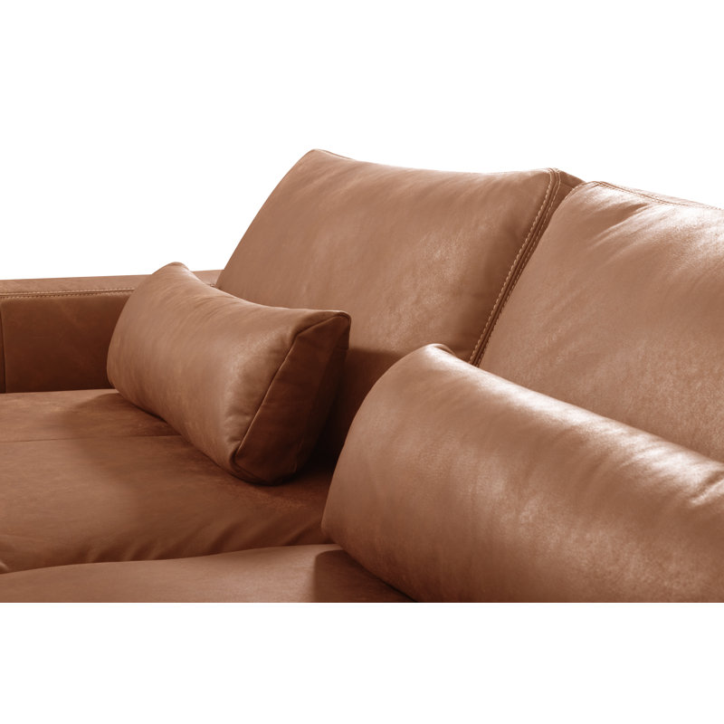 Parven 4 Seater Genuine Aniline Leather Big Sofa, Brown/Tan