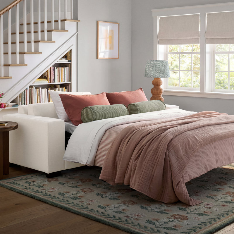 Alden 92'' Upholstered Sleeper Sofa, White Performance