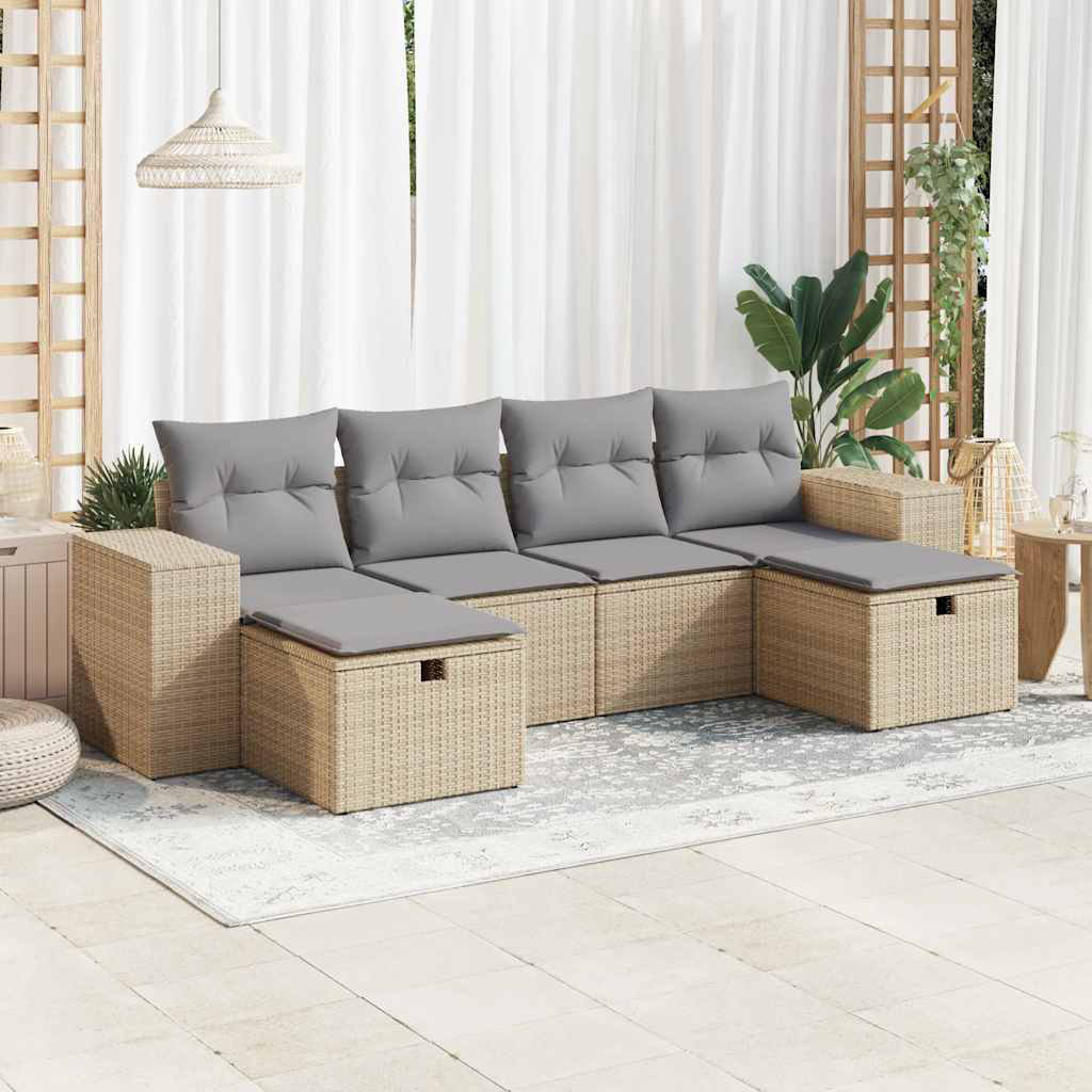 Vidaxl 6-Tlg. Garten-Sofagarnitur Mit Kissen Grau Poly Rattan