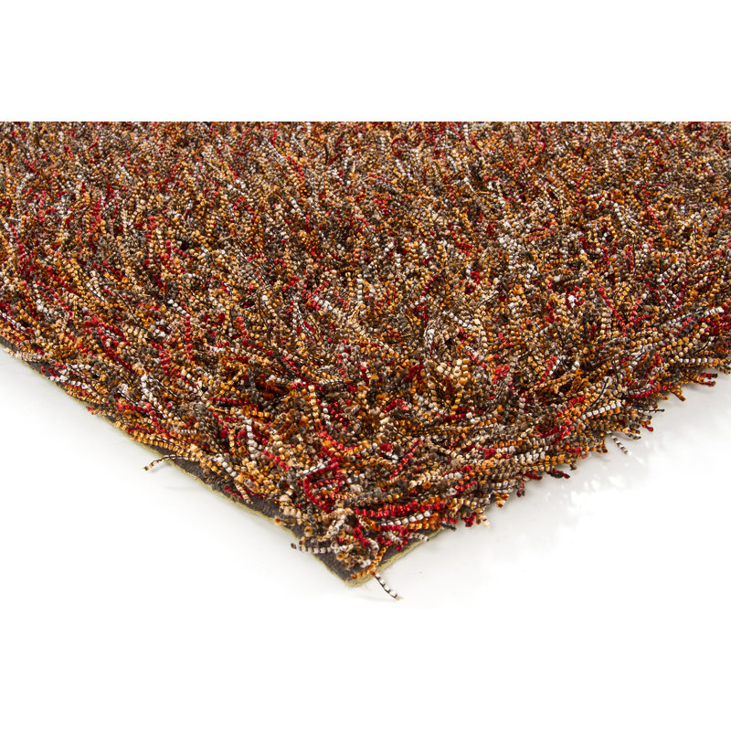 Tapis noir / rouge à poil long fabriqué à la main Biles, Rectangle 5 pi x 7 pi 6 po