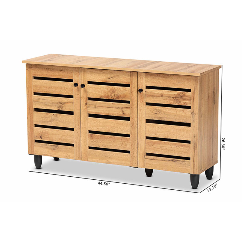 Gisela Oak Brown Wood 3-Door Shoe Storage Cabinet