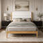 Structure plateforme Mid-Century moderne Olessia avec tête de lit tapissier, support de lattes en bois massif, aucun sommier requis, assemblage facile-246024130-246024133