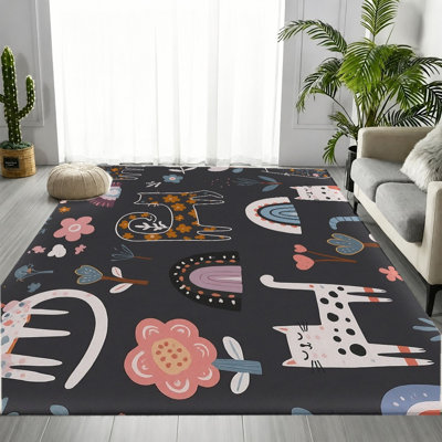 Tapis fantaisiste arc-en-ciel chat, joli motif arc-en-ciel animal, tapis antidérapant doux et durable lavable à la machine, décoration intérieure élégante pour le salon, la chambre à coucher, le dortoir, un appartement