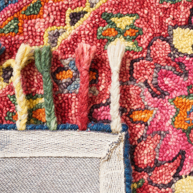Oriental Hand Tufted Wool/Cotton Area Rug in Pink/Turquoise/Brown/Yellow, Rectangle 4' x 6'
