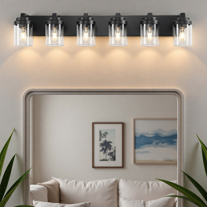 6-Light Bathroom Vanity Light with Clear Glass Shade, Industrial Bathroom Vanity Lights over Mirror, For Bathroom, Bedroom, Hallway, Cabinet