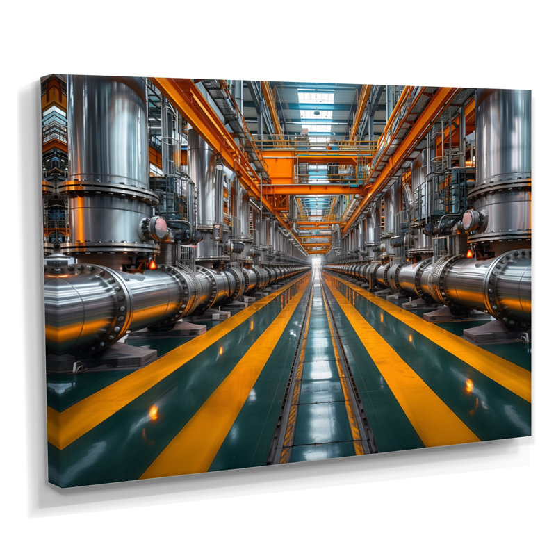 Tuyau industriel jaune, gris, industriel et monochrome, Toile tendue, H 34 po x l 44 po x P 1,5 po