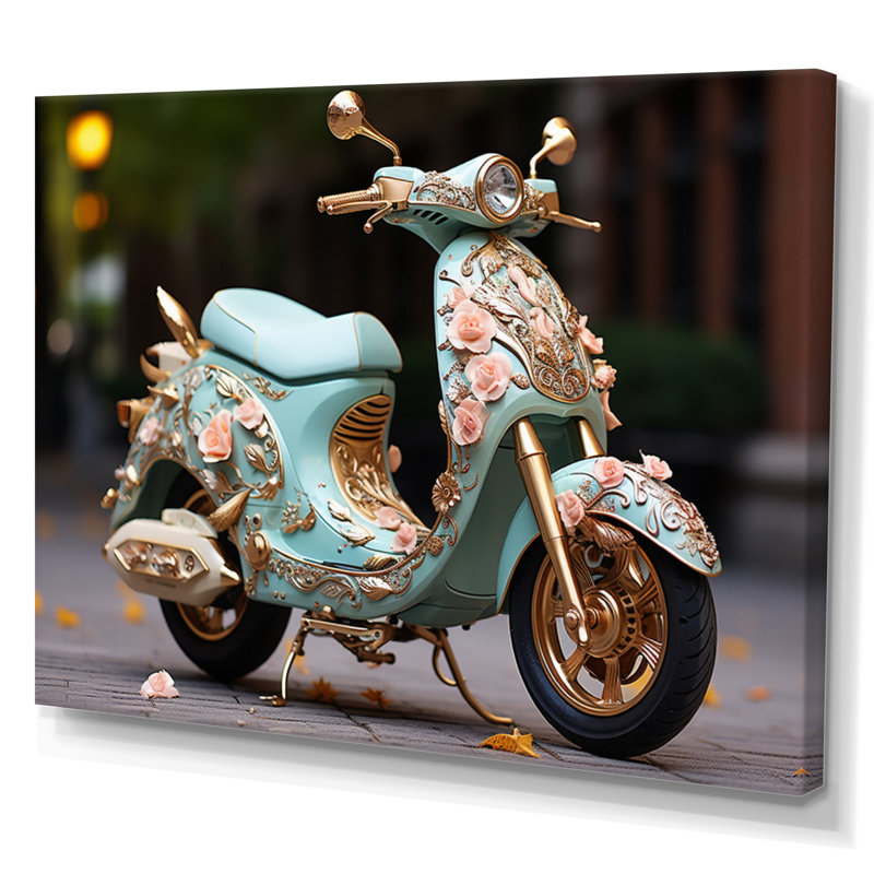 Turquoise, or, scooter personnalisé, croiseur III, impression sur toile, 12" H x 20" W, Toile tendue