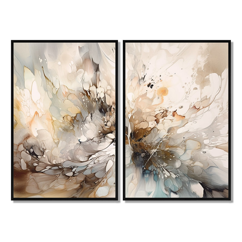 Blanc et gris, profondeurs géométriques I - art mural moderne doré, 36" H x 48" W, Impression encadrée flottante, Black