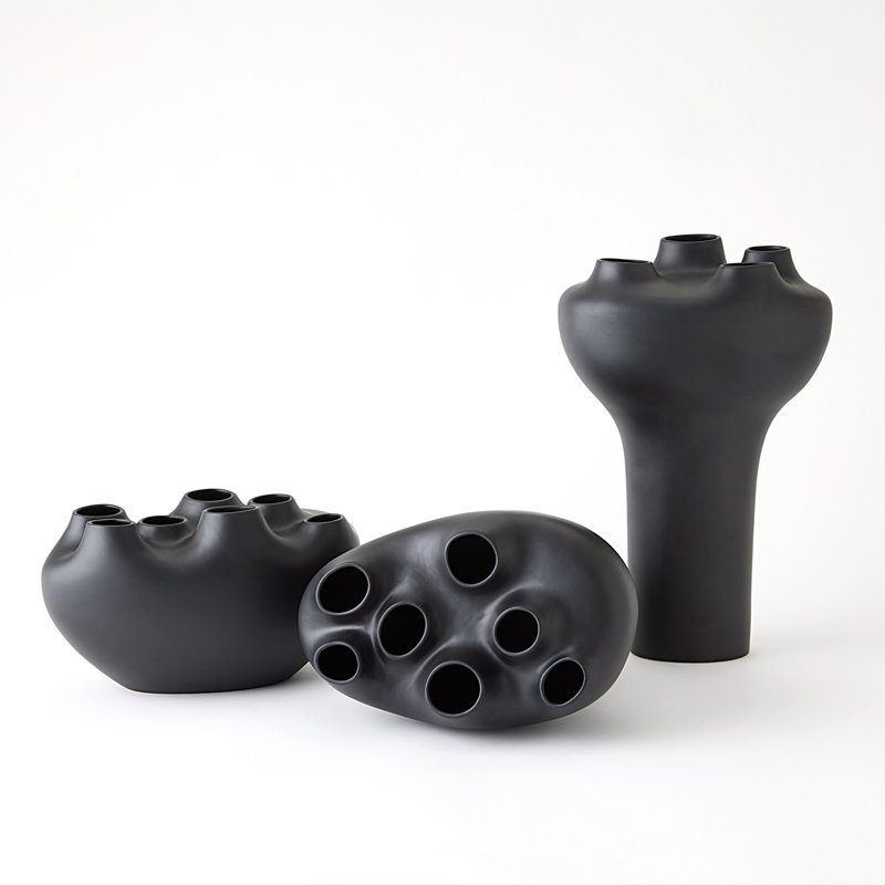 Geyser Handmade Earthenware Table Vase, Black