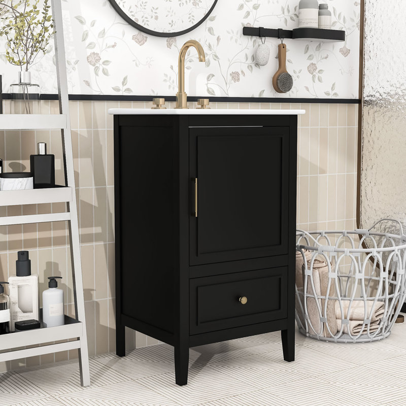 Meuble-lavabo peu encombrant de 20 po avec lavabo, Noir