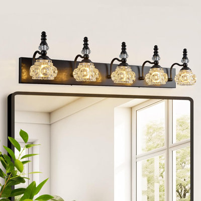 Modern Crystal Bathroom Vanity Light Fixture With Glass Lampshades And 5-Light Design For Vintage And Industrial Style