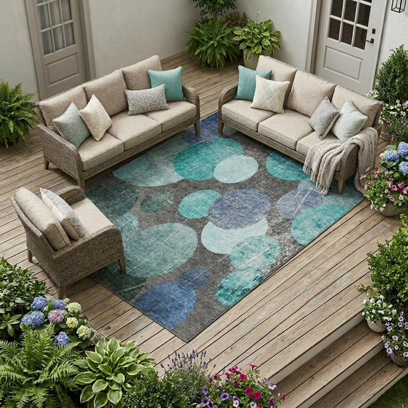 Tapis extérieur gris antidérapant lavable 9 pi x 12 pi bleu et mauve