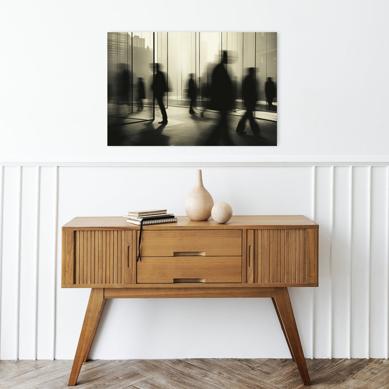 Promenade en ville fantomatique - Illustration murale abstraite contemporaine minimaliste représentant une architecture urbaine