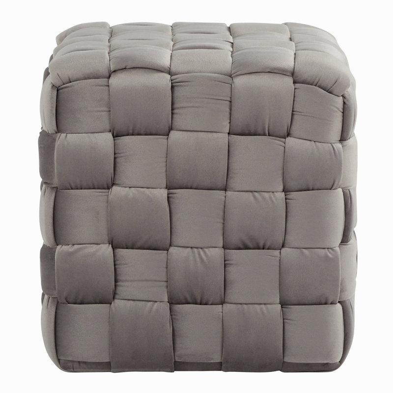 Square 16" Ottoman In Dark Grey Velvet, Gray