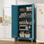Armoire de 71 po de hauteur en métal. Armoire de rangement adaptée à la cuisine, avec 2 portes et 4 tablettes réglables. (Bleu)-123430637-123430639