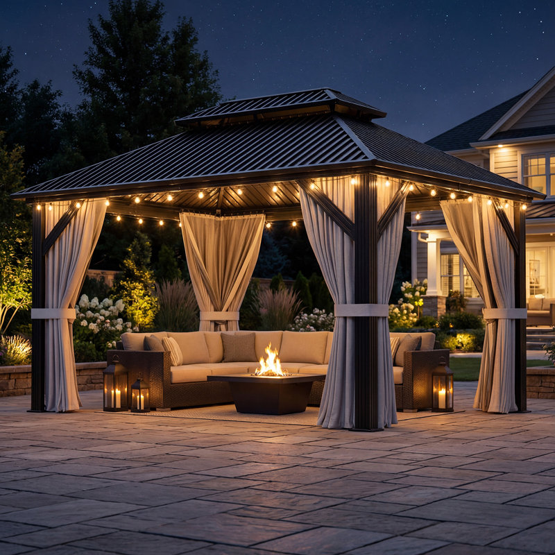 12 ft. W x 10 ft. D All-Weather Hardtop Gazebo with Heavy-Duty Double-Layered Galvanized Steel Roof and Reinforced Steel Frame, Gray 