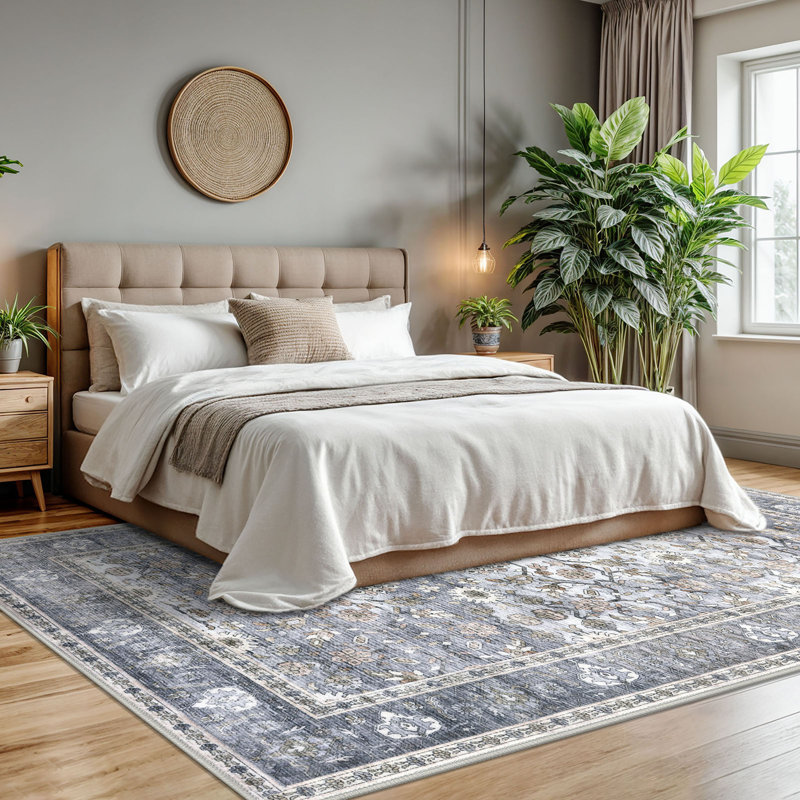 Area Rug Machine Washable Rug Oriental Indoor Rugs with Non-Slip Backing, Rectangle 8' x 10', Gray/Blue