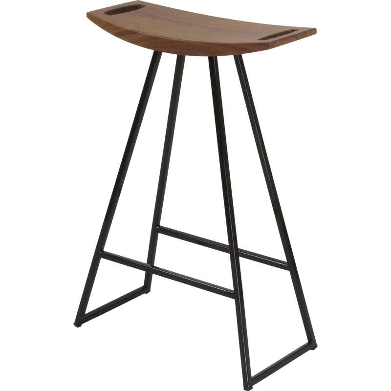 Robert Counter Stool with Metal Frame, Black, Walnut