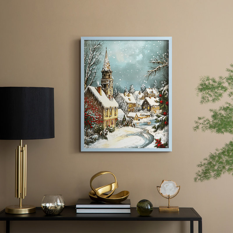 Christmas Holiday Art DXXV Framed Print - Solid Wood, 15" H x 12" W, Blue