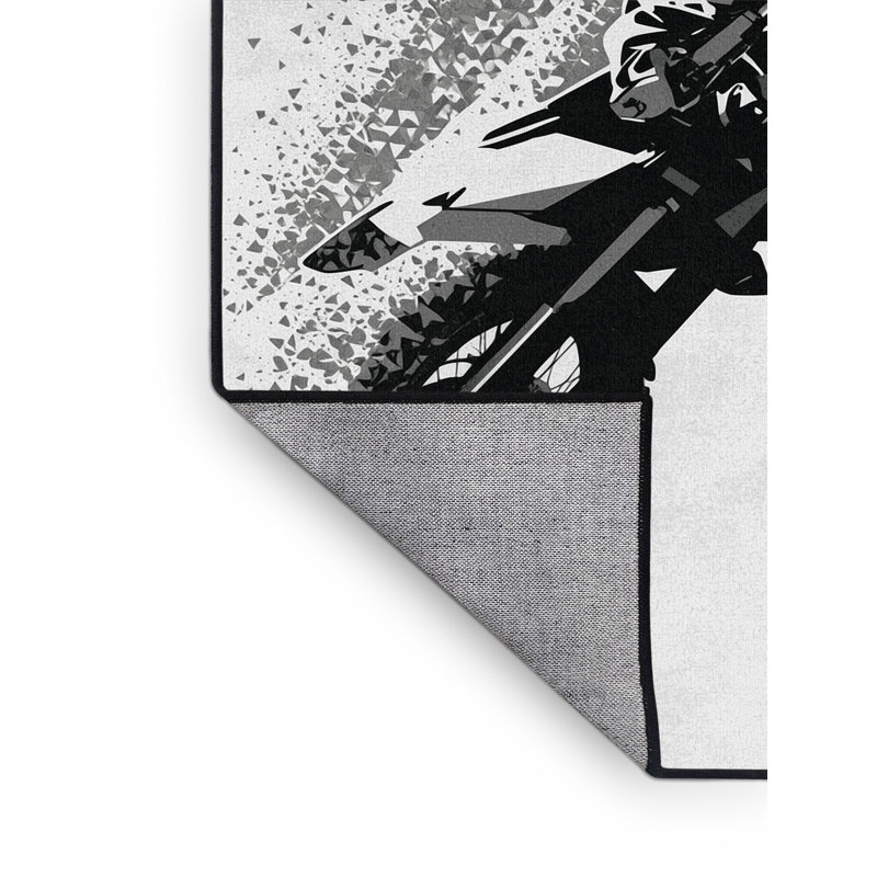 Machine Washable Aguilar Freestyle Motocross Trick Modern Geometric Rug in Blue – Black Binding, 7x9