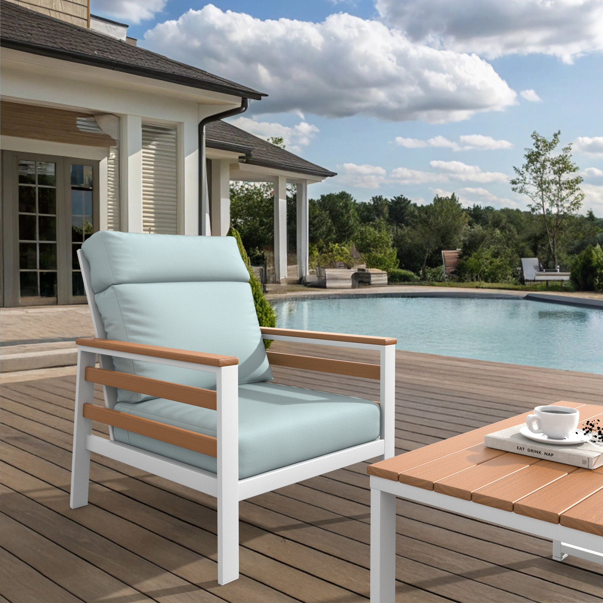 Townsend Metal Outdoor Lounge Club Chair With Sunbrella Cushion, Bliss Dew