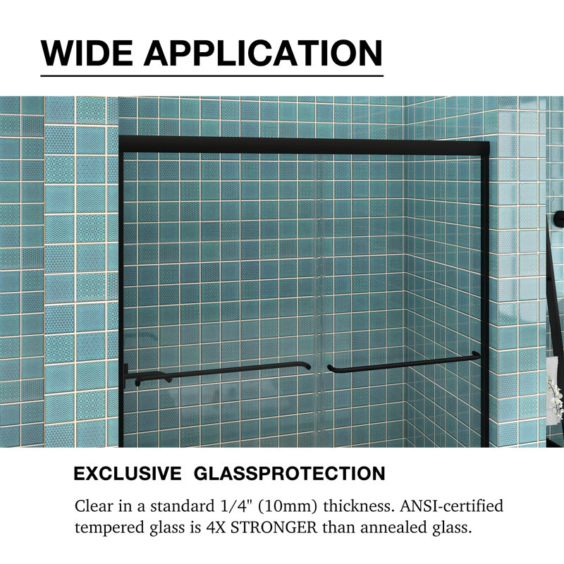 Matte Black Double Sliding Shower Door with Tempered Glass