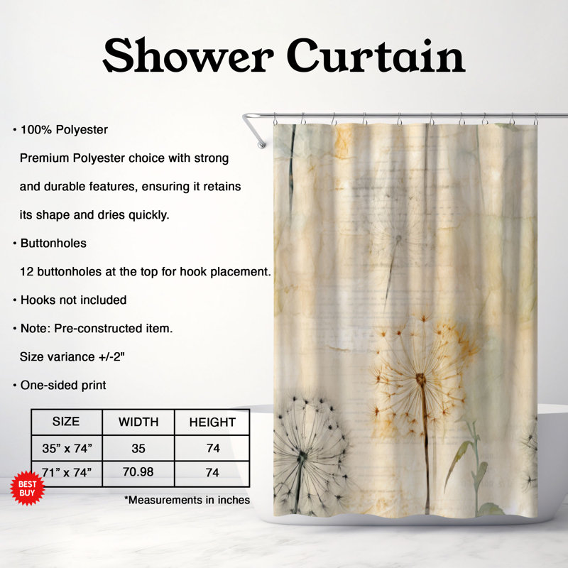 Rideau de douche Dandelion Bliss - Premium, H 74 po x l 71 po