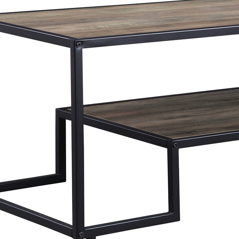 Table basse rectangulaire avec aspect chêne rustique et structure en métal noir, 1 tablette pour le rangement ouvert, bord supérieur en placage de papier pu épais de 15 mm, structure idéale et finitions, structure parfaite