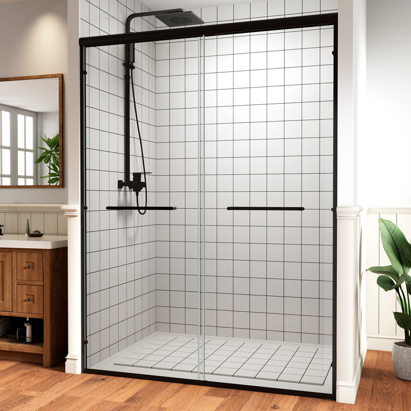 48" X 72" Semi-Frameless Double Sliding Shower Door - Clear Tempered Glass Bypass Door For Walk-In Showers, Easy Installation