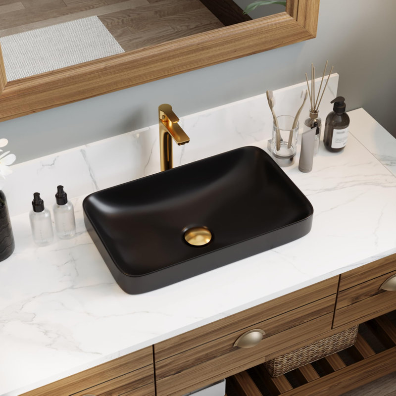Ceramic Porcelain Rectangle Bathroom Vessel Sink, Black