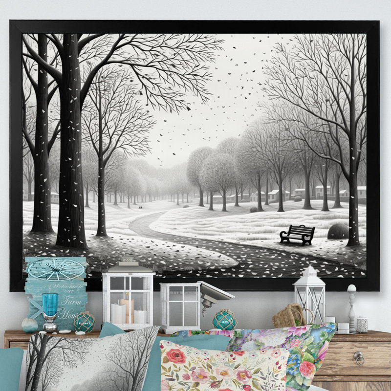 «Countryside Winter Park», impression monochrome sur toile, H 34 po x l 44 po x P 1,5 po, Cadre photo noir