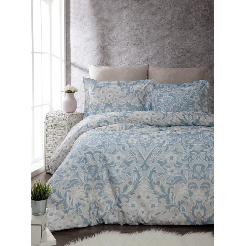Montez Cotton Damask Duvet Cover Set with Pillowcases, 200 x 220cm Duvet Cover + 2 Pillowcases (80 x 80)