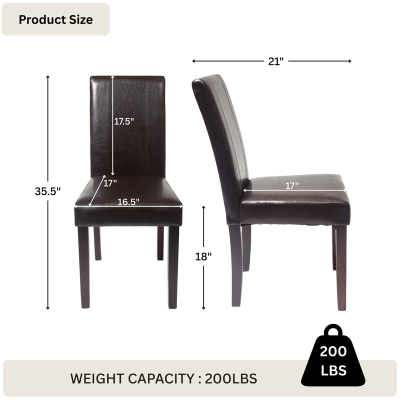 Critchfield Solid Wood and Faux Leather Dining Parson Chair(Set of 2), Brown