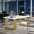 71-Inch Soft White Executive Desk with Gold Metal Frame, Rectangular MDF Work Surface