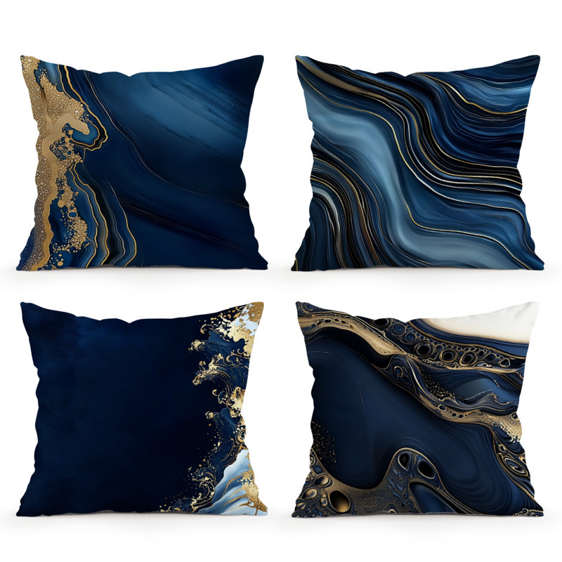 4 housses de coussin décoratives à motif de marbre abstrait