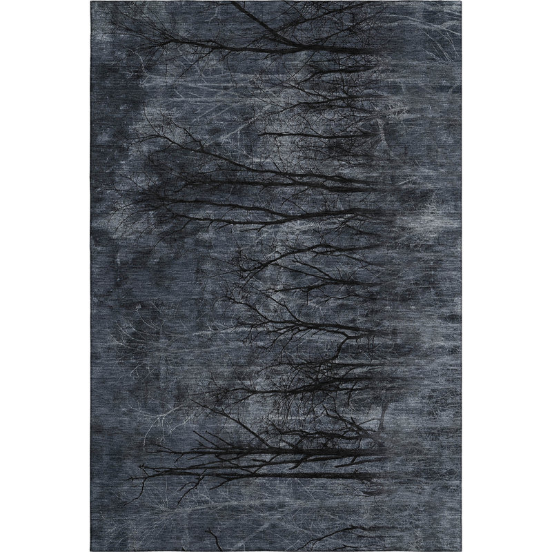 Premium Machine Washable Mayfield AMF2083 Floral Rug, Charcoal, 2'6" x 3'10"