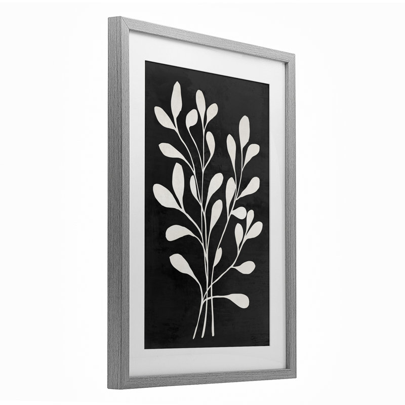 «Leaf Whispers» sur fond noir, impression par Andrea Haase, H 23 po x l 17 po, Cadre de ferme gris