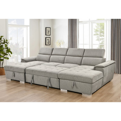 Canapé-lit en forme de U, surdimensionné de 121 pouces - lit escamotable 2 en 1, canapé-lit modulaire avec méridienne de rangement double pour meubles de salon, gris clair