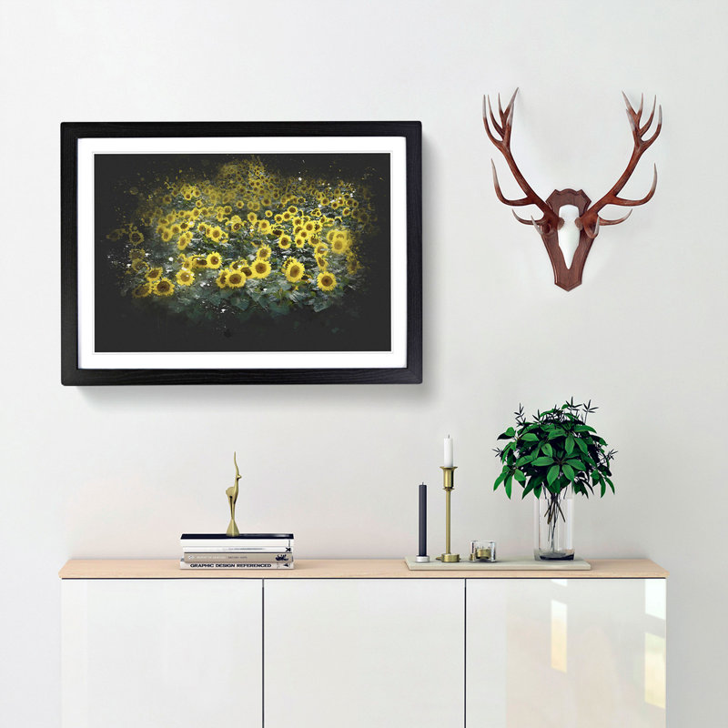 Field of Yellow Sunflowers - Picture Frame Graphic Art Print, Black Framed, 45cm H x 63cm W x 2cm D