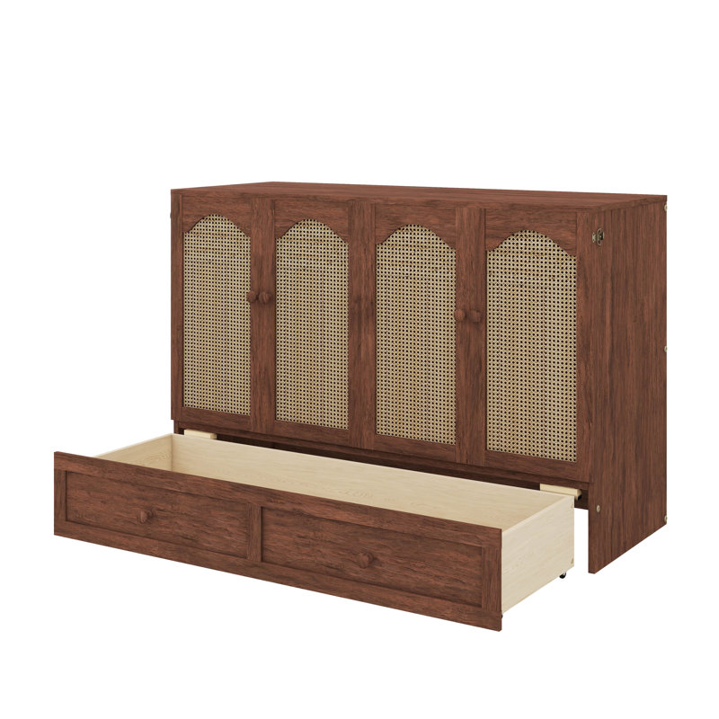 Élégante armoire-lit escamotable grand format avec station de charge intégrée et tiroir de rangement spacieux, Noyer