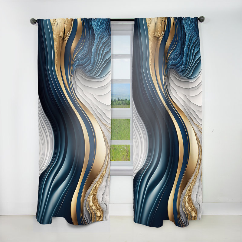 «Abstract Geode Waves Blue I» - Rideau moderne - Velours obscurcissant - 1 panneau, L 52 po x L 120 po
